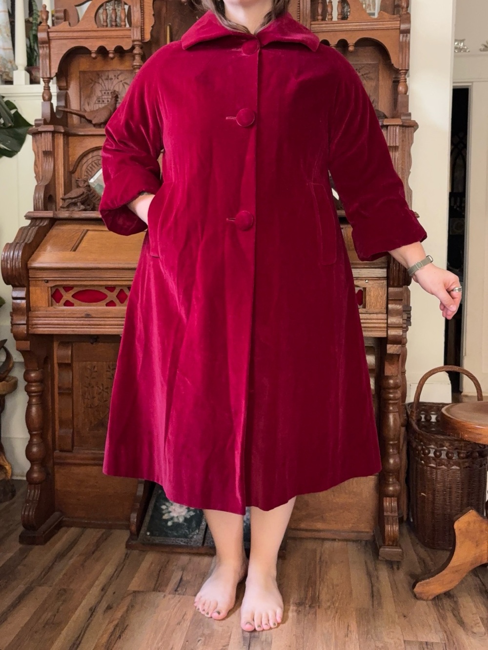 Vintage Retro Burgundy Red Velvet Peacoat